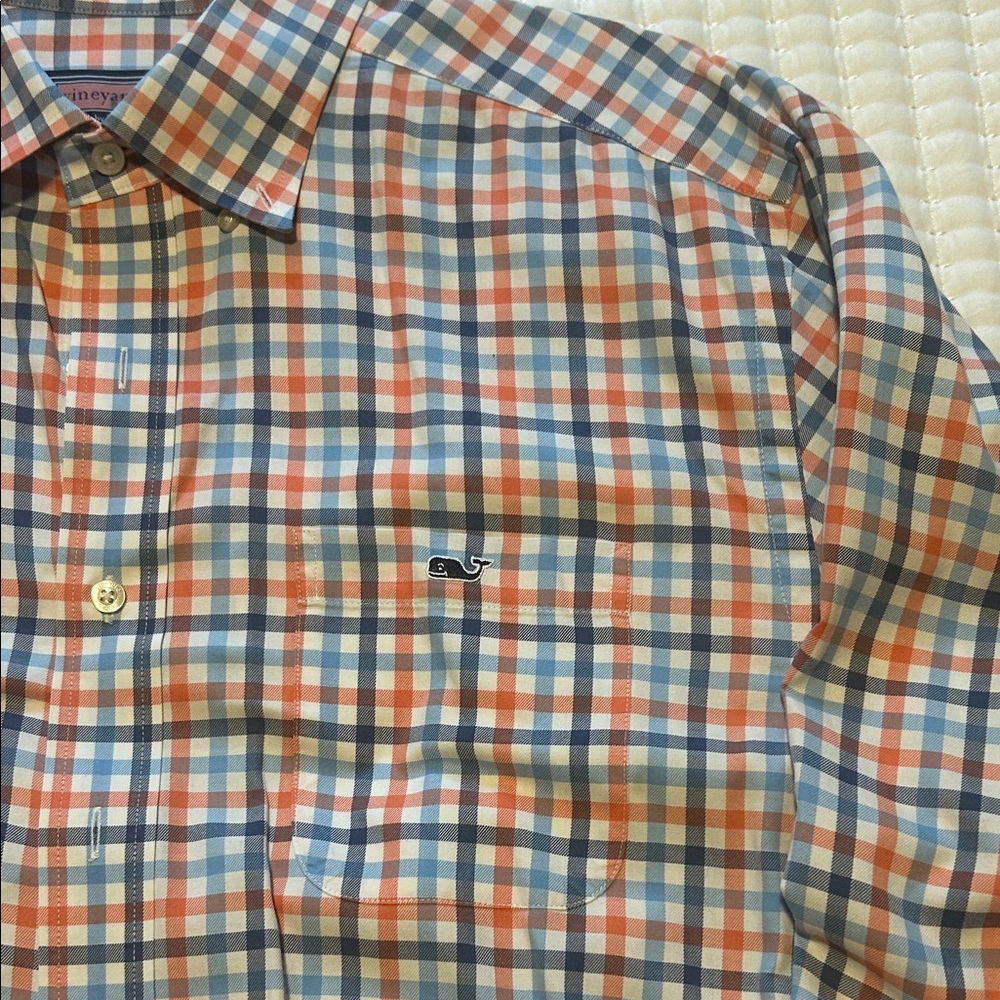 Vineyard Vines Men's Plaid Shirt - Blue and Orange